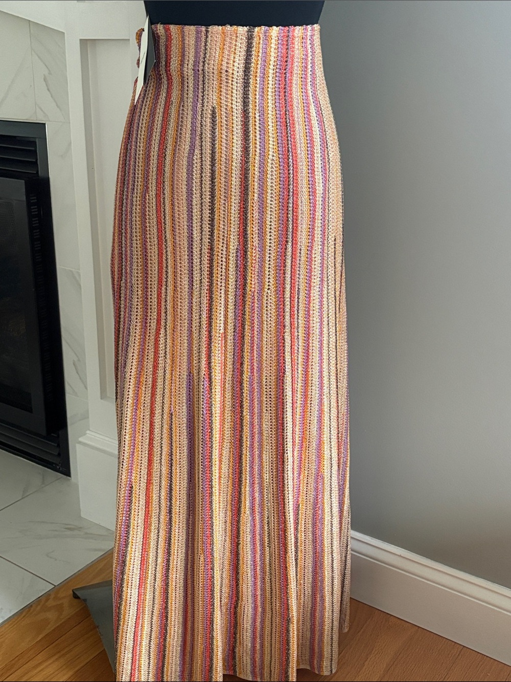 NEW ME+EM Metallic Textured Stripe Knit  Maxi Skirt Gold Multi